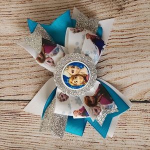 Frozen Anna & Elsa blue & white hair bow